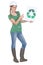 Apprentice holding recycling logo