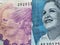 approach to argentine banknote of 100 pesos and colombian banknote of 2000 pesos