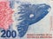 approach to an argentinean banknote of 200 pesos, background and texture
