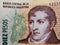 approach to argentinean banknote of ten pesos, background and texture