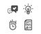 Approve, Idea and Fast delivery icons. Report document sign. Accepted message, Light bulb, Stopwatch. Vector
