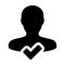 Approve Person icon vector male add user profile avatar symbol in flat color glyph pictogram