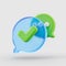 Approved Checkmark and Social media message. glass morphism bubble Chat icon 3d render