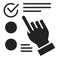 Approved choice on checklist black glyph icon. Make right decision concept. Sign for web page, mobile app. Vector