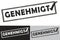 Approved German language: Genehmigt rubber stamp