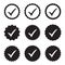 Approved icon. Profile Verification. Accept badge. Quality icon. Check mark. Sticker with tick.