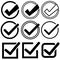 Approved illustration symbol collection, check mark list icons vector set. agree sign.