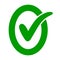 Approved ok icon oval letter O with green check mark OK, vector check mark in letter o, consent and approval