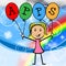 Apps Balloons Represents Young Woman And Kids