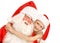 Ð appy Little Girl Hugs Santa at the White Background