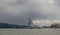 Apr 18, 2023 - Nanaimo, Canada: A puff of black smoke exits the exhaust pipe of a large BC Ferries ship docked at