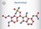 Apremilast drug molecule. It is non-steroidal medication. Molecule model. Sheet of paper in a cage