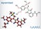 Apremilast drug molecule. It is non-steroidal medication. Structural chemical formula, molecule model