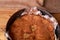 Apricot cake baked in foil on a wooden table. tasty pie food photo