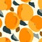 Apricot fruits seamless pattern. Fresh apricots, leaves, stones