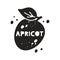 Apricot grunge sticker. Black texture silhouette with lettering inside. Imitation of stamp, print with scuffs