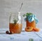 Apricot jam with thyme in a jar