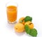 Apricot juice on white background