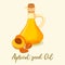 Apricot oil and sliced fruit.Drink in glass bottle
