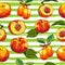 Apricot and peach repeating pattern, Hand drawn apricots and peaches seamless pattern. Striped background Watercolor