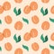 Apricot seamless pattern. Exotic tropical peaches or apricots fresh fruit on pink background. Whole juicy peach and kernels. Decor