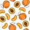 Apricot slice seamless pattern. Hand drawn vector illustration.