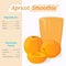 Apricot smoothie recipe. Menu element for cafe or restaurant with ingridients and nutrition facts in cartoon style. For