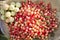 Apricots and cherries in basket from top view