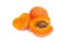 Apricots. Group of ripe apricots with a half sectioned by knife