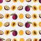 Apricots and plums seamless pattern. Pixel. Embroidery. Vector