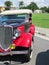 April 08, 2018, JacareÃ­, Sao Paulo Brazil, close-up of old red Ford car front, restored in antique car exhibition.