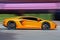April 12, 2016; Kiev, Ukraine; Lamborghini Aventador at high speed. Supercar in motion