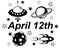 April 12 - International Day of Human Space Flight - vector silhouette print with date, spaceships and celestial bodies. World Avi