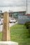 April 14, 2019 - Surrey, British Columbia: Internationl Boundary Monument marker at Canada-USA border.