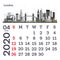 April 2020 Calendar Template with London City Skyline