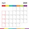 April 2020 colorful wall calendar, week starts on Sunday