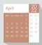 April 2022 calendar planner in pastel color, week starts on Monday