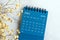 April 2023 flat lay blue calendar