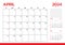 April 2024 Calendar. Week start on Sunday. Desk calendar 2024 design, simple and clean design, Wall calendar for print, digital