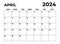 April 2024 Sunday Start Landscape Monthly Planner