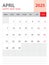 April 2025, Calendar 2025 template vector on red background, week start on monday, Desk calendar 2025 year, Wall calendar design,