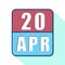 april 20th. Day 20 of month,Simple calendar icon on white background. Planning. Time management. Set of calendar icons for web