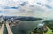 APRIL 23, 2019: Panorama of Greenhouses Flower Dome and Cloud Forest at Gardens by the Bay in Singapore