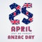 April 25, Anzac Day congratulatory design with Australian and New Zealand flags elements. Vector illustration