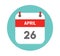 April 26. Vector flat daily calendar icon. Date and time, day, month.