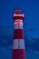 APRIL 27, 2017 - Red and white lighthouse shows neon sign saying PROVIDENCE, CEDAR CITY,. Low Angle View, Built Structure