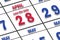 april 28th. Day 28 of month, Date marked Save the Date  on a calendar. spring month, day of the year concept