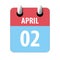 april 2nd. Day 2 of month,Simple calendar icon on white background. Planning. Time management. Set of calendar icons for web