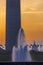 APRIL 8, 2018 WASHINGTON D.C. - US Flags with cropped view of US Capitol and Washington Monument. Congress, election