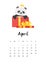 April calendar with panda template